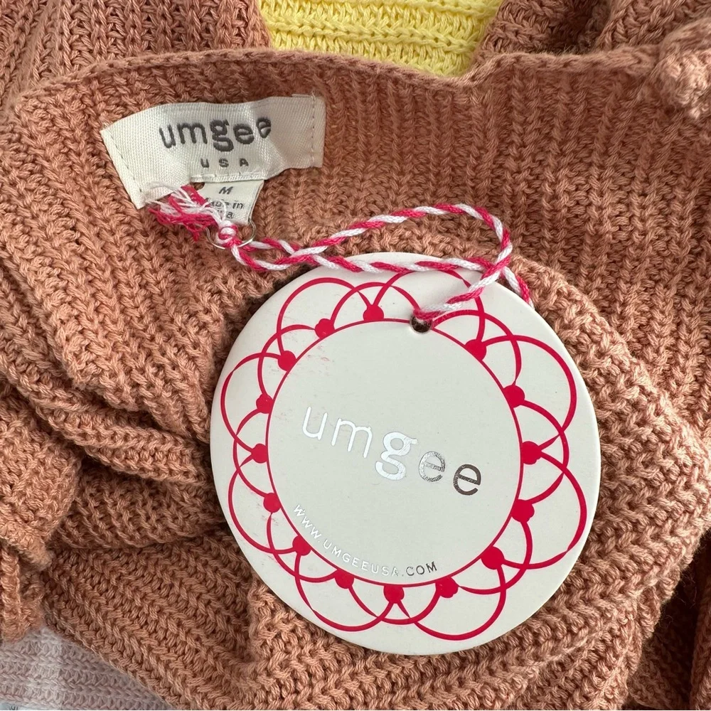 Umgee Color Block Open Front Longline Cardigan size Medium NWT Tan Yellow